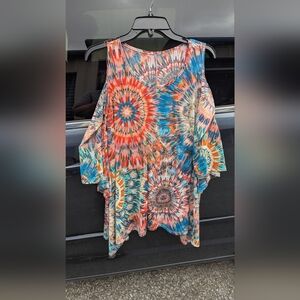 Source Unknown Orange and Blue Asymmetrical Sleeveless Tunic